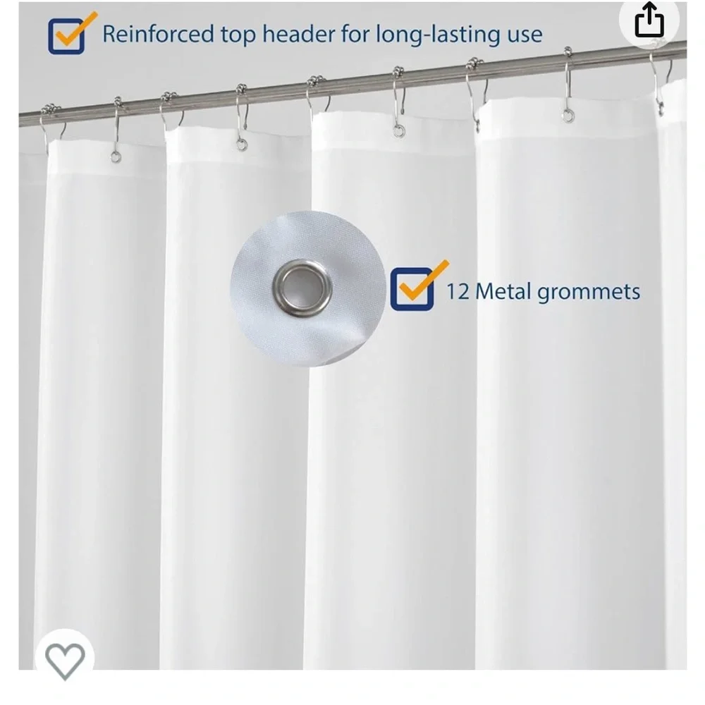 N&Y HOME Extra Long Shower Curtain Liner Fabric 72 x 96 inches, Hotel Quality